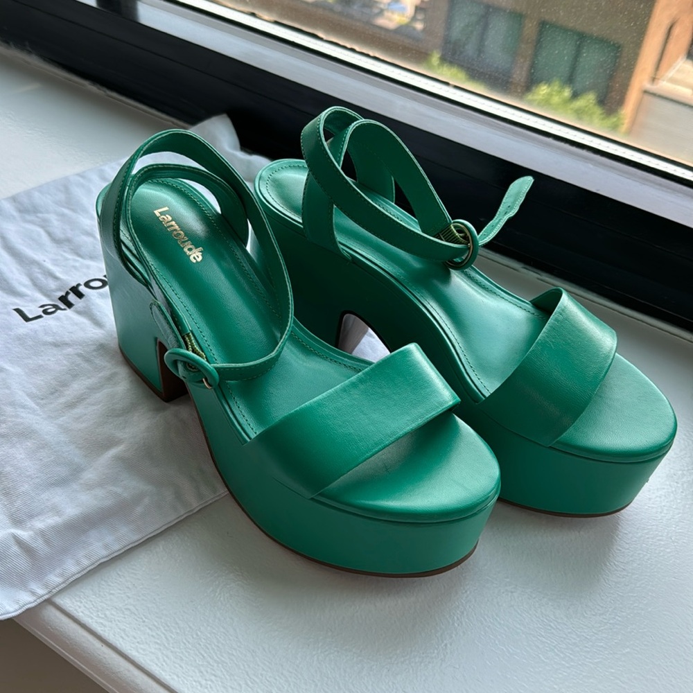 Larroude Miso Block Heel sandal size 6 green Brand New Limited Edition